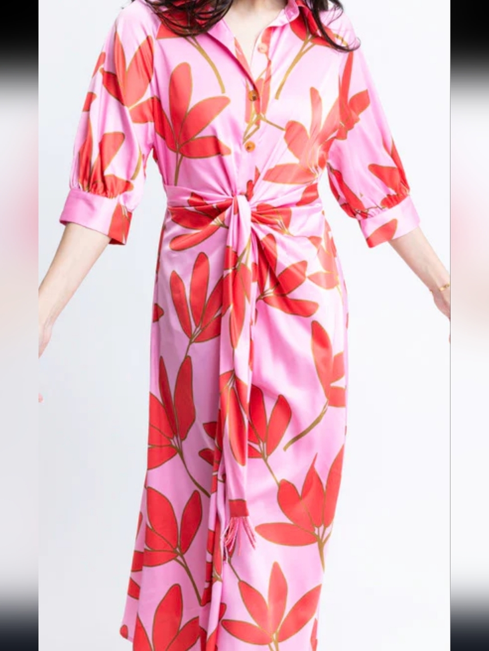 Karlie Palm Knot Shirt Midi Dress